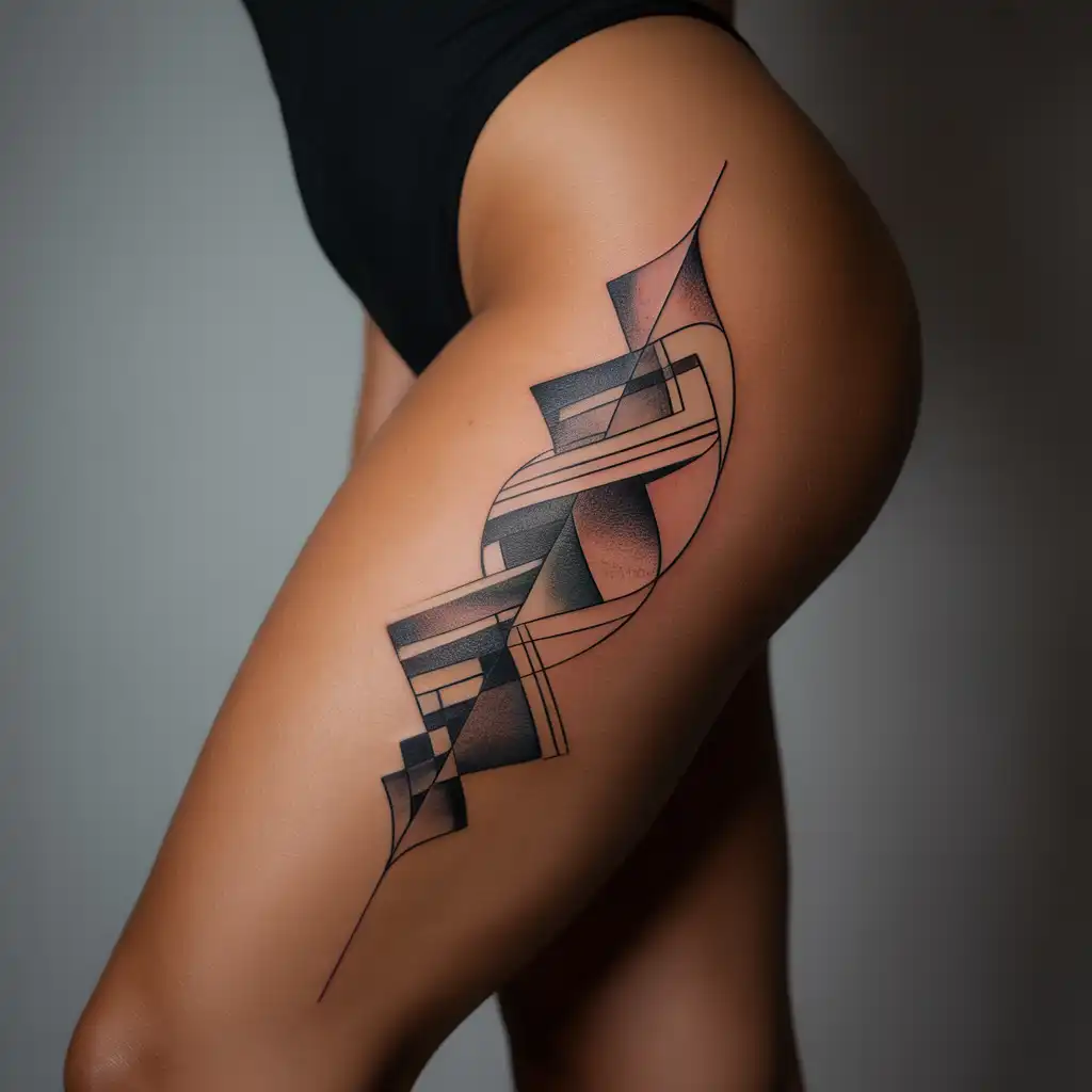 Abstract Art Thigh Tattoo With Creative Freedom