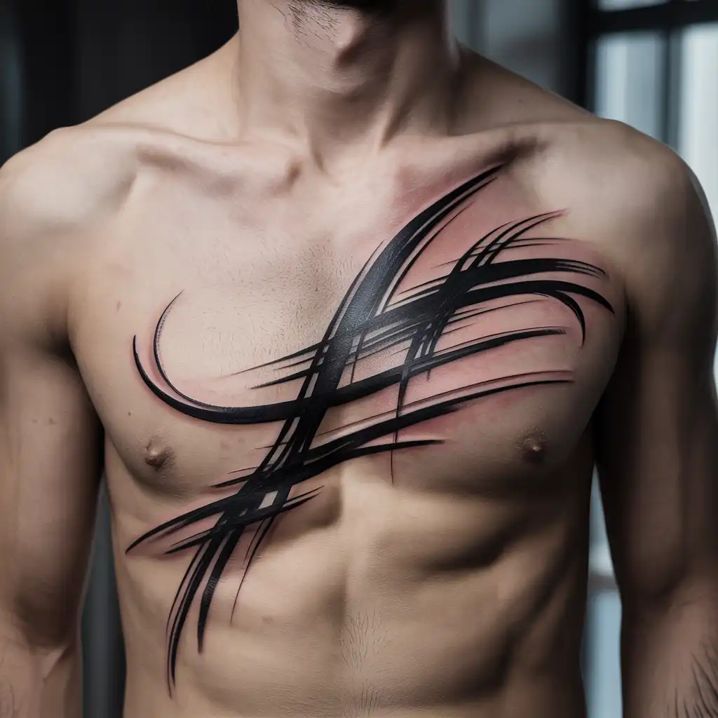 Abstract Brushstroke Rib Tattoo