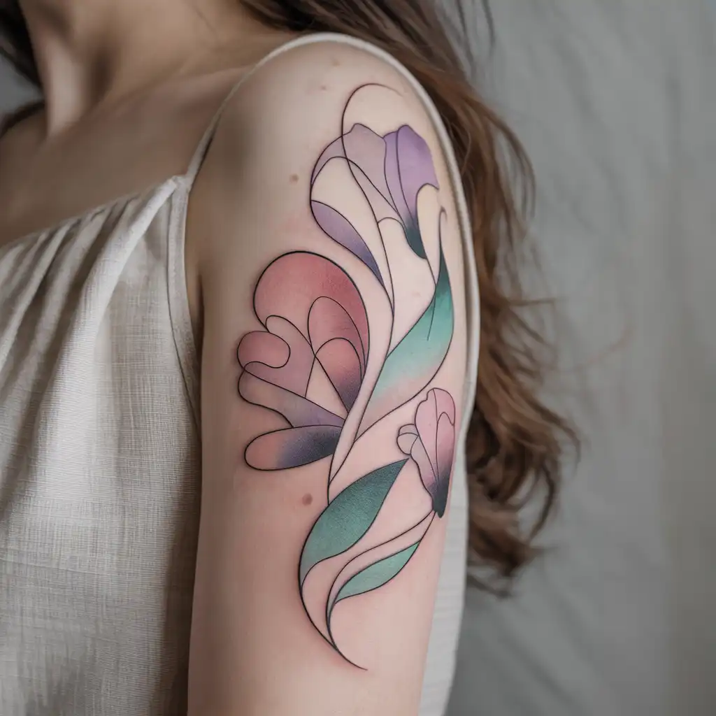 Abstract Floral Upper Arm Tattoo