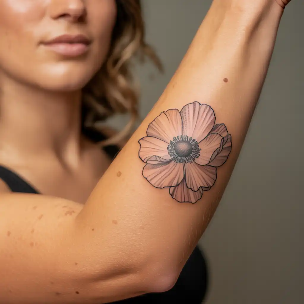 Anemone Flower Lower Arm Tattoo