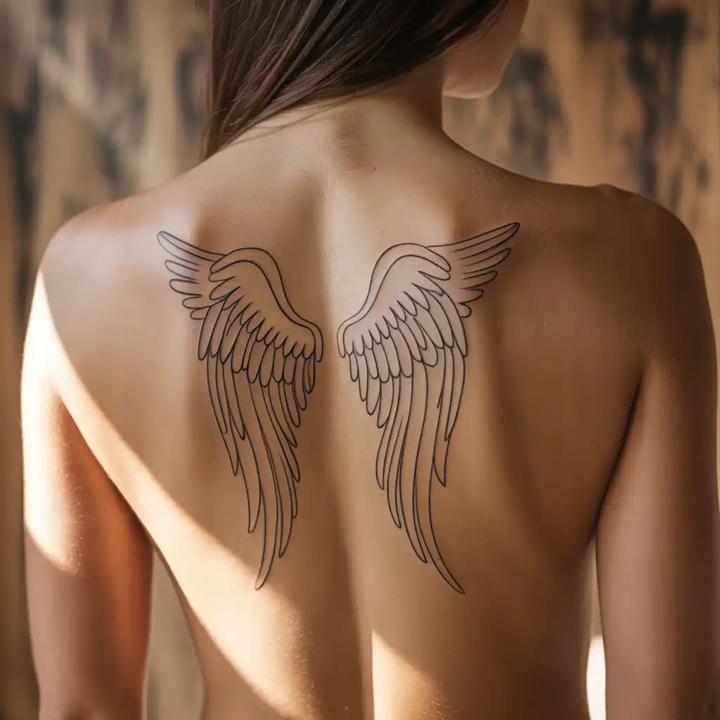 Angel Line Art Tattoo With Modern Elegance