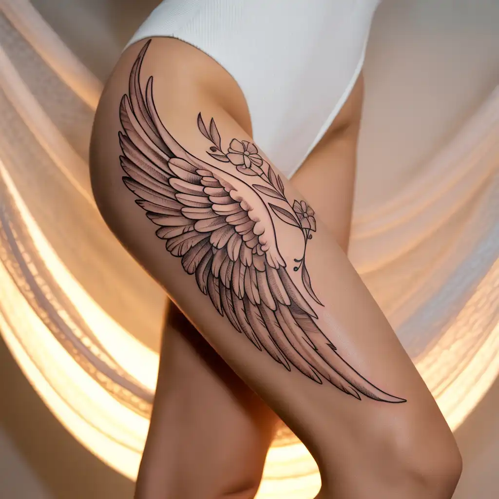 Angel Thigh Tattoo With Soft Power