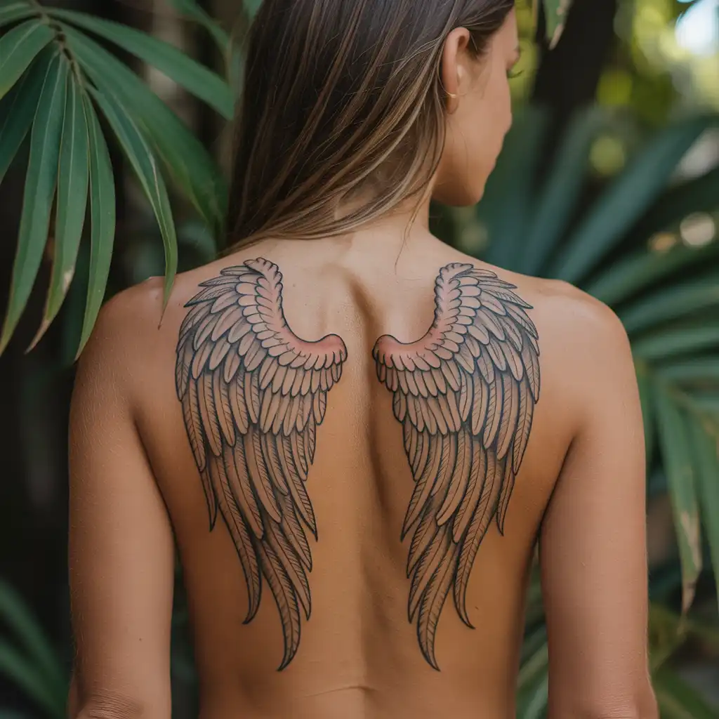 Angel Wing Back Tattoo With Elegant Flow