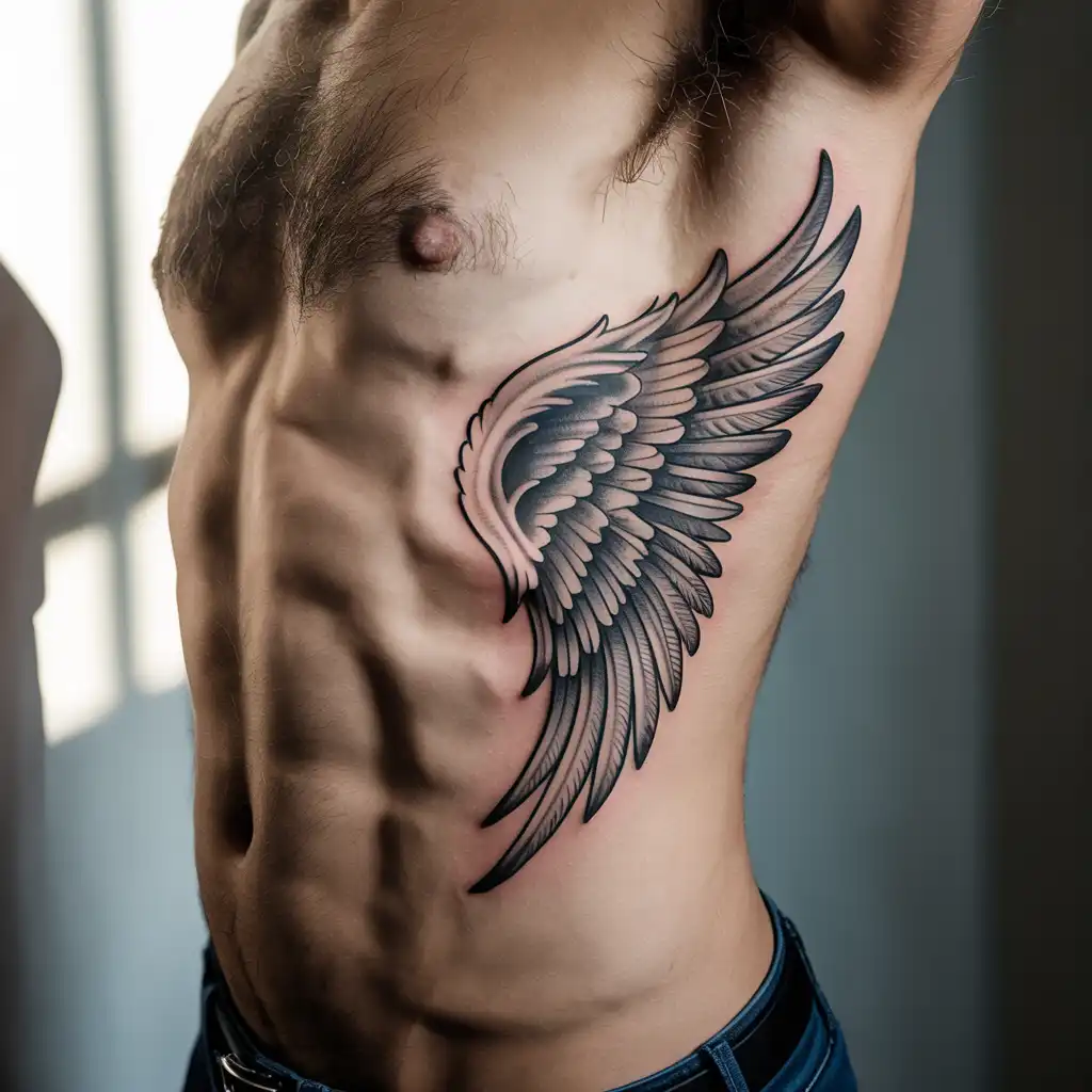 Angel Wing Rib Tattoo