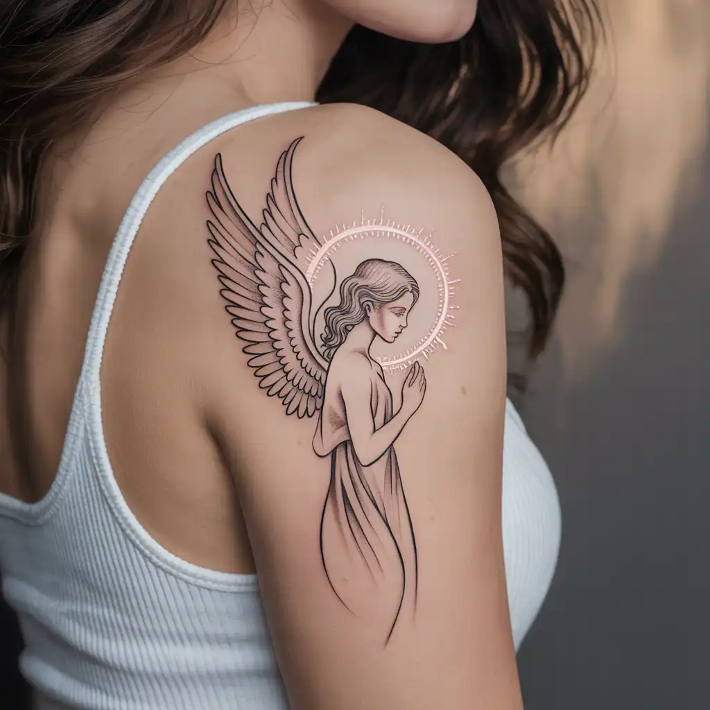 Angel With Halo Tattoo Symbolizing Divine Light