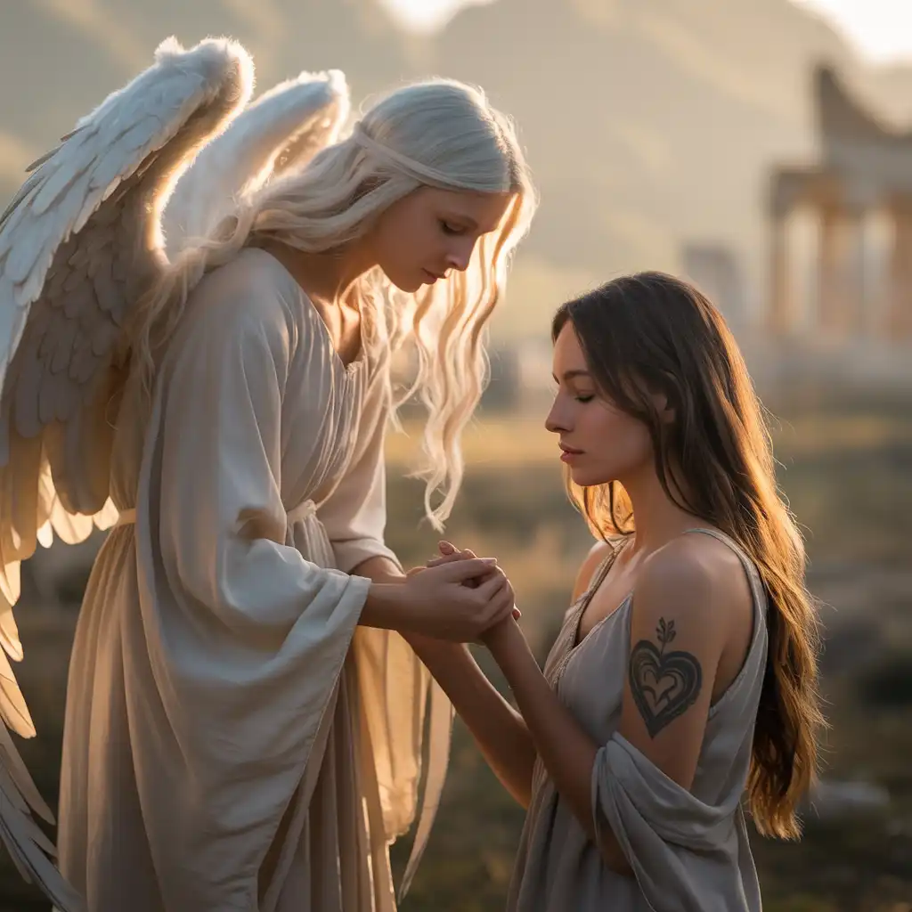 Angel With Heart Tattoo Expressing Divine Love