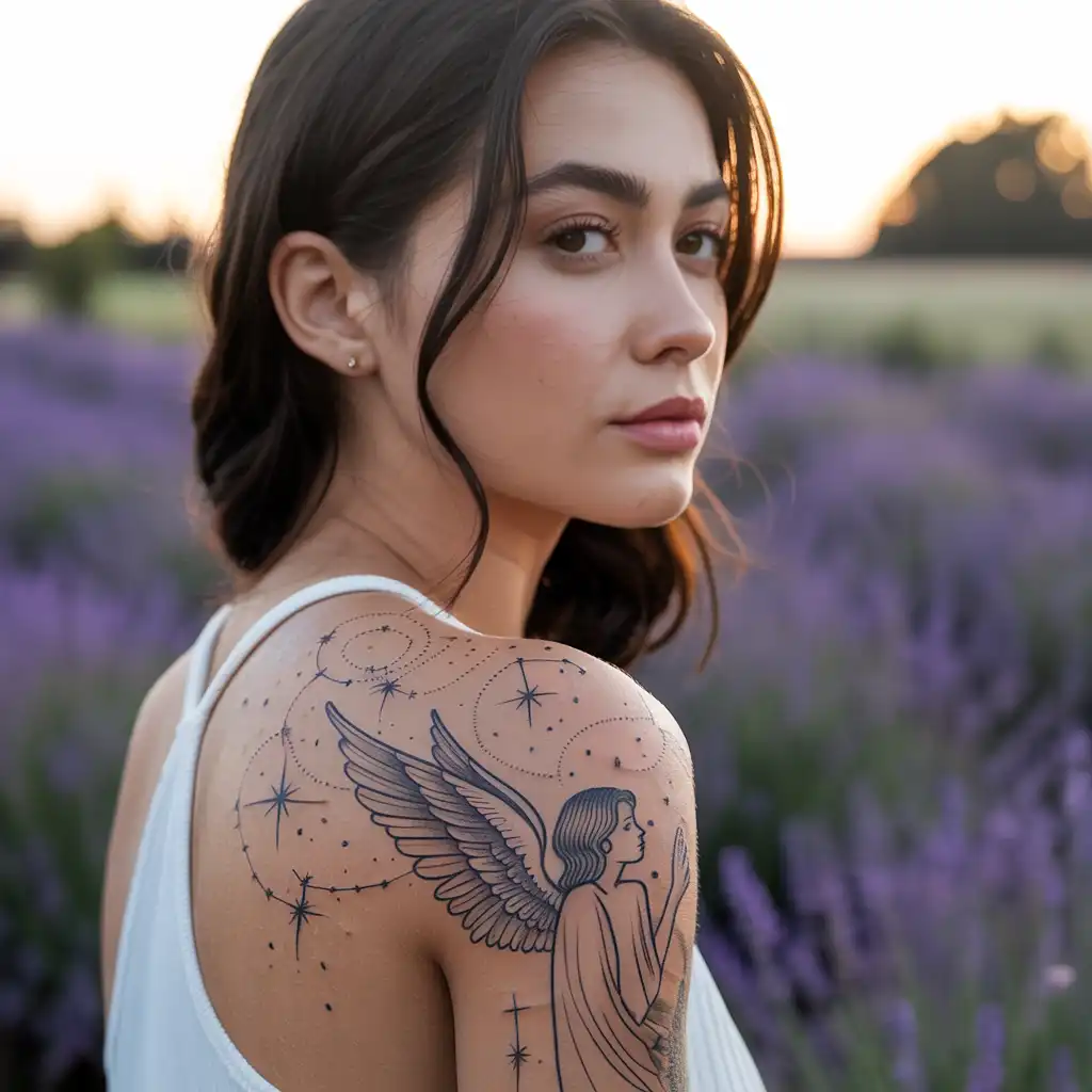 Angel With Stars Tattoo Representing Guidance