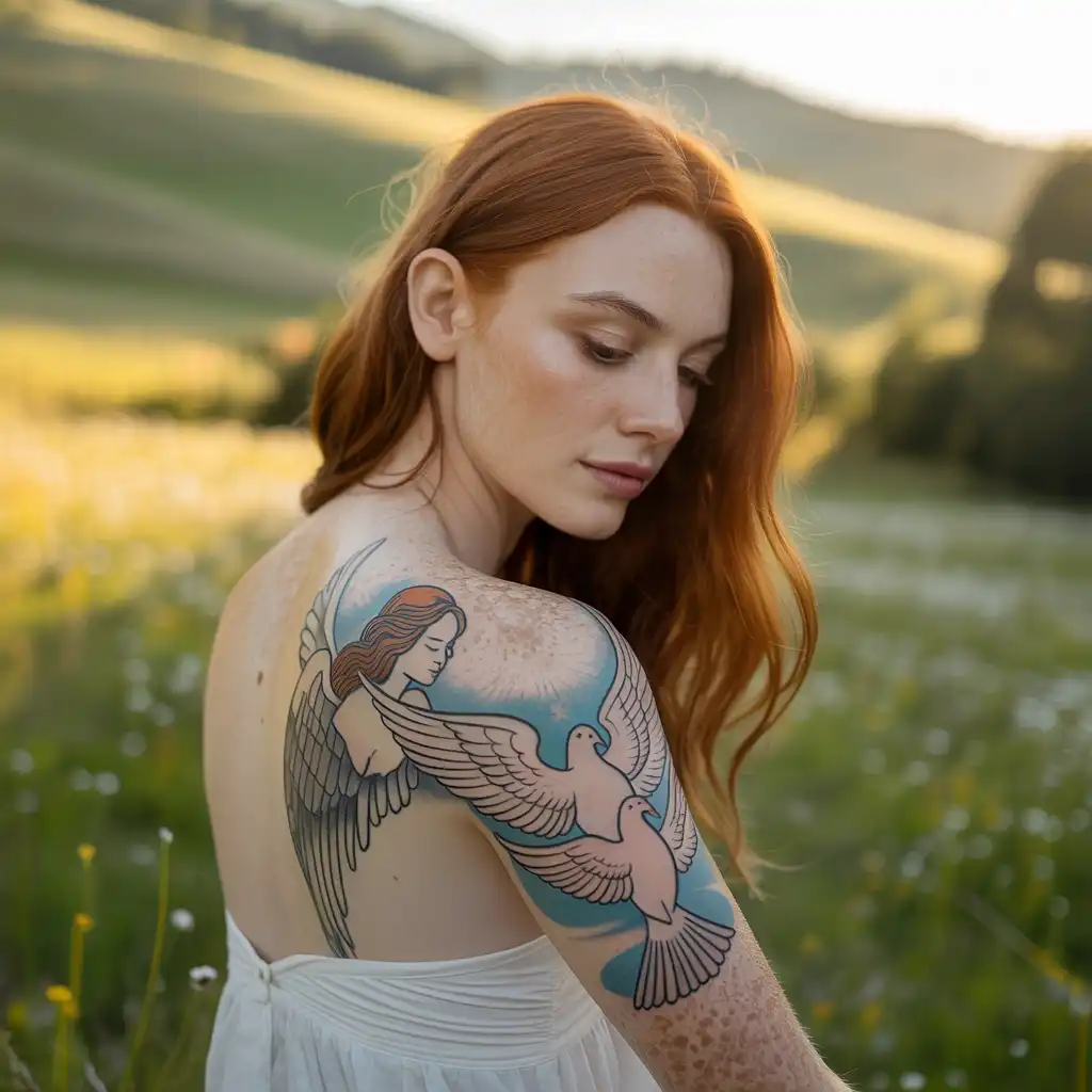 Angel and Dove Tattoo With Peaceful Meaning