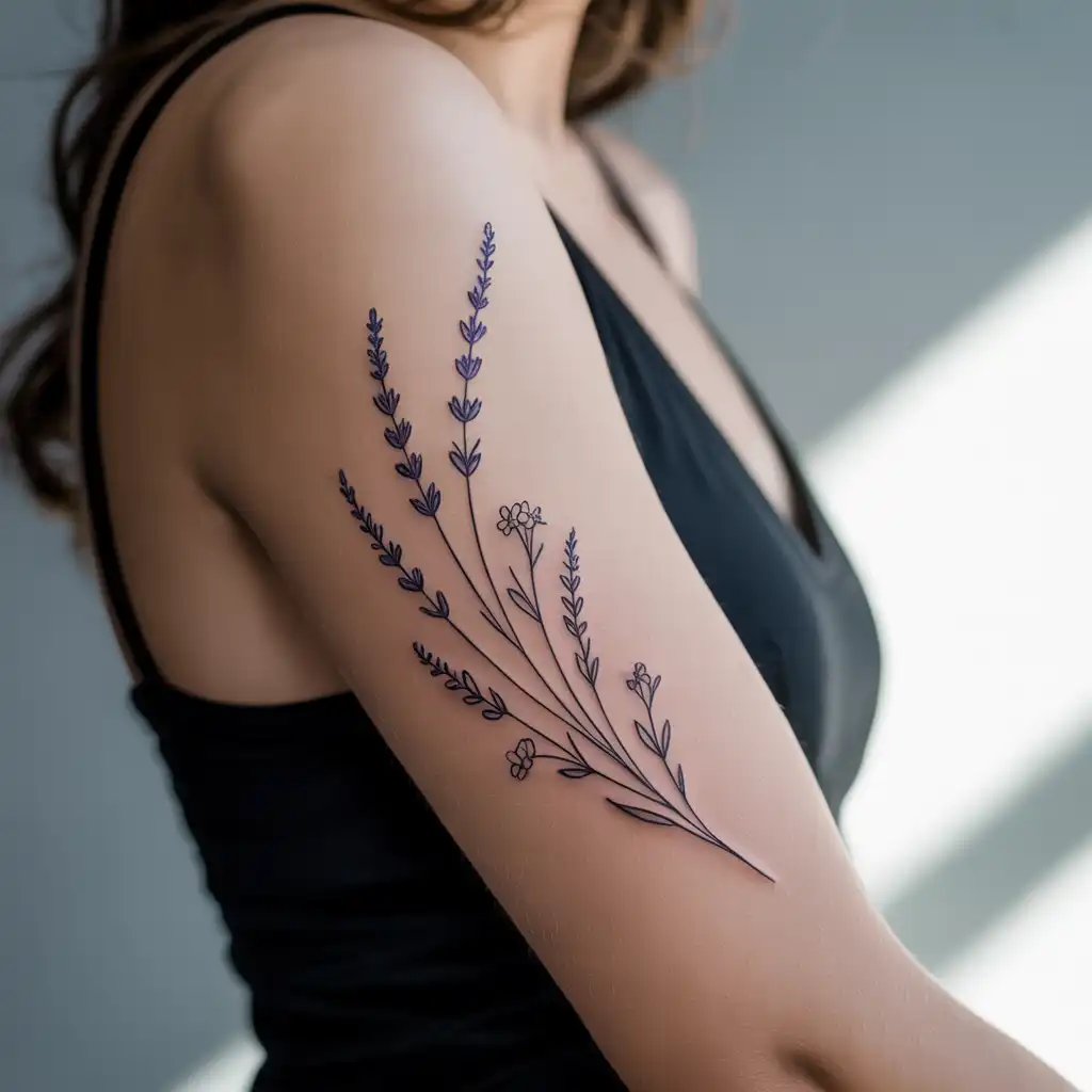 Birth Flower Upper Arm Tattoo