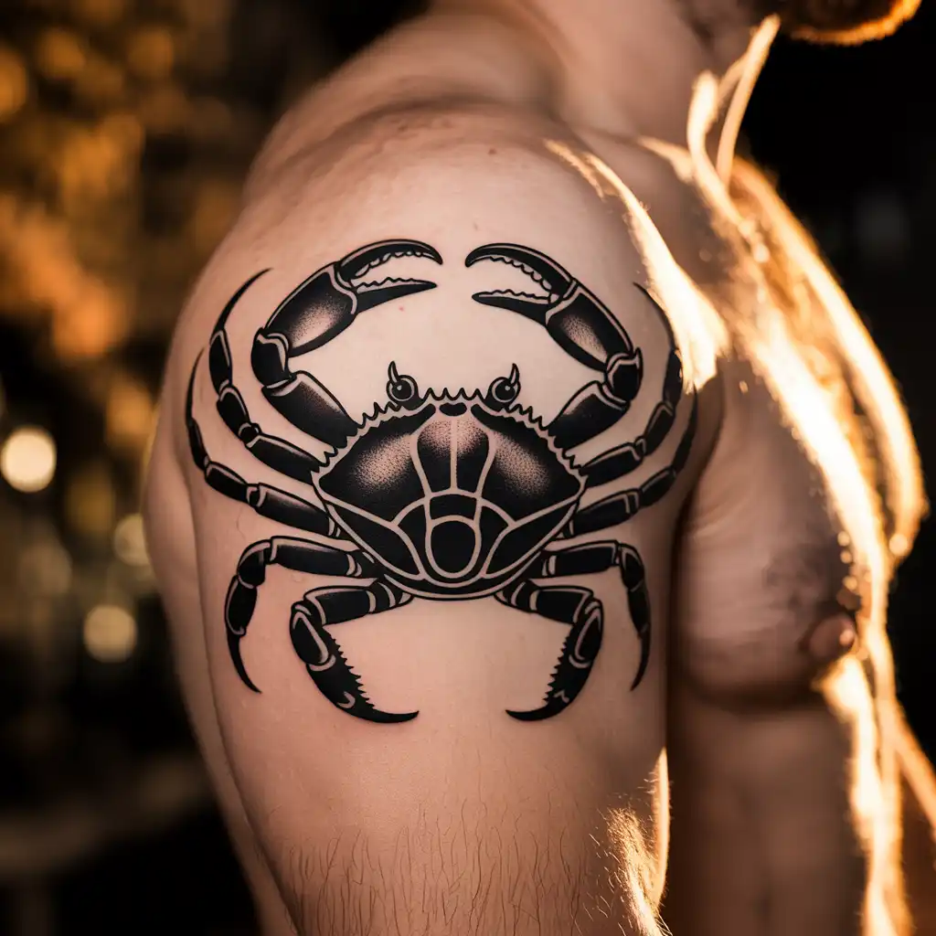 Black Ink Crab Tattoo