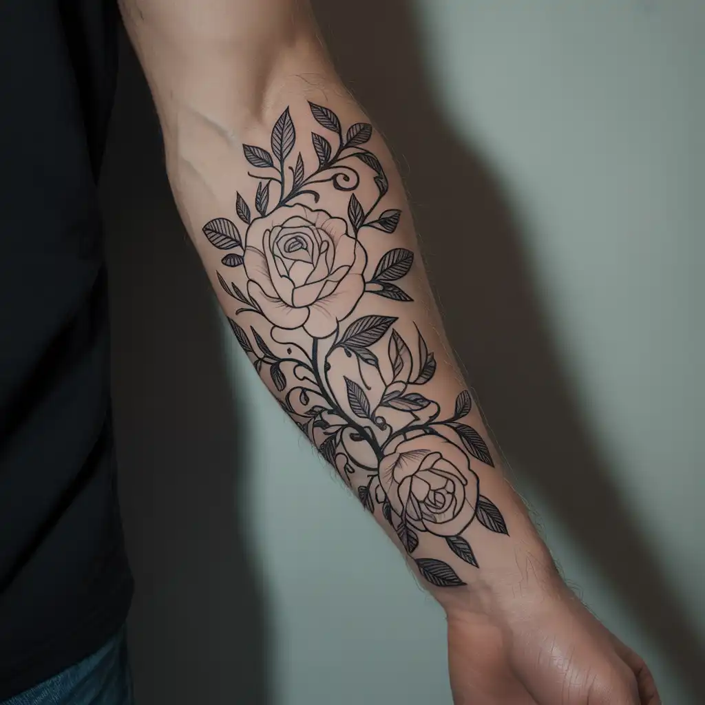 Black Ink Floral Tattoo