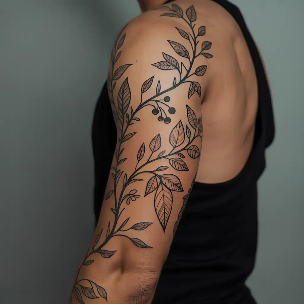 Black Ink Vine Arm Tattoo
