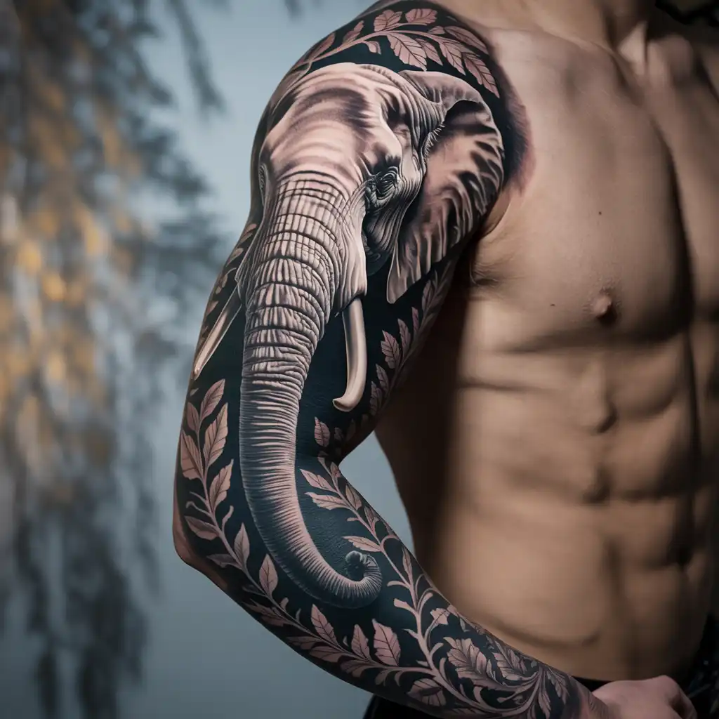 Black and Grey Realism Elephant Sleeve