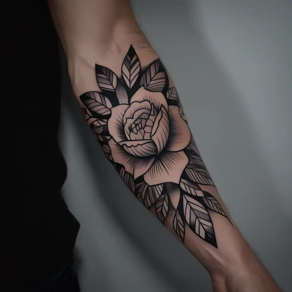 Blackwork Floral Tattoo for Men
