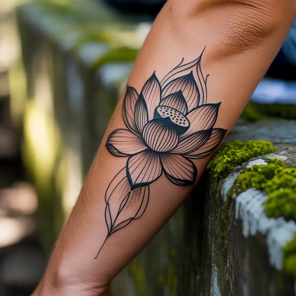 Blackwork Lotus Tattoo