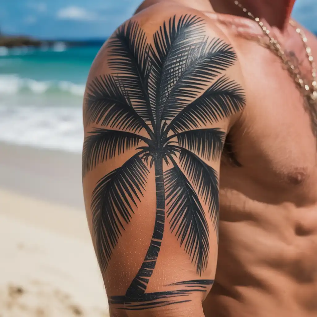 Blackwork Palm Tree Tattoo