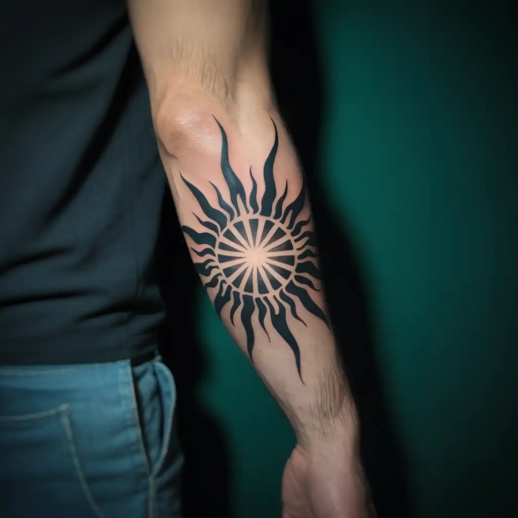 Blackwork Sun Tattoo