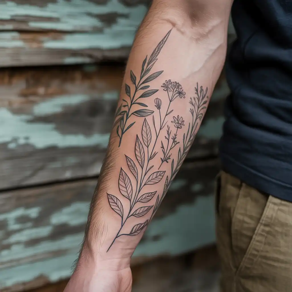 Botanical Sketch-Style Tattoo