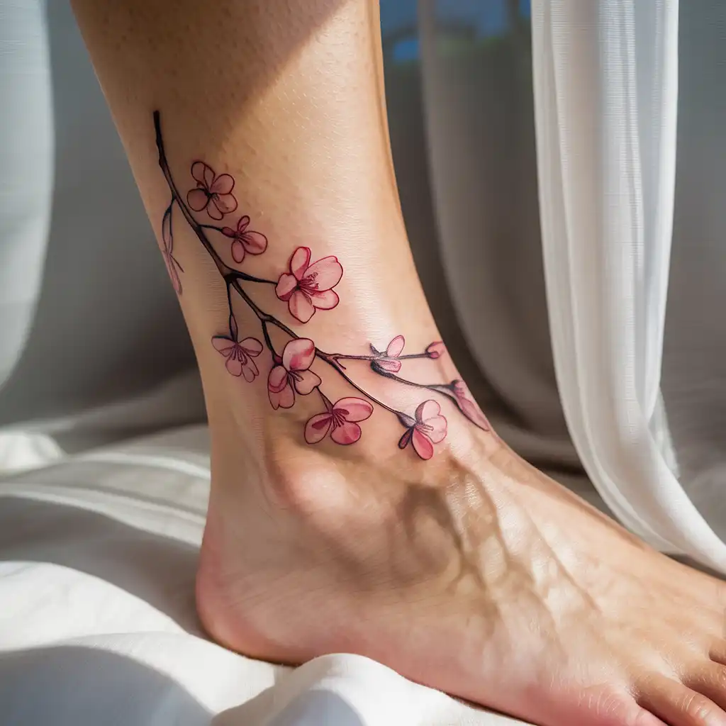 Cherry Blossom Ankle Tattoo