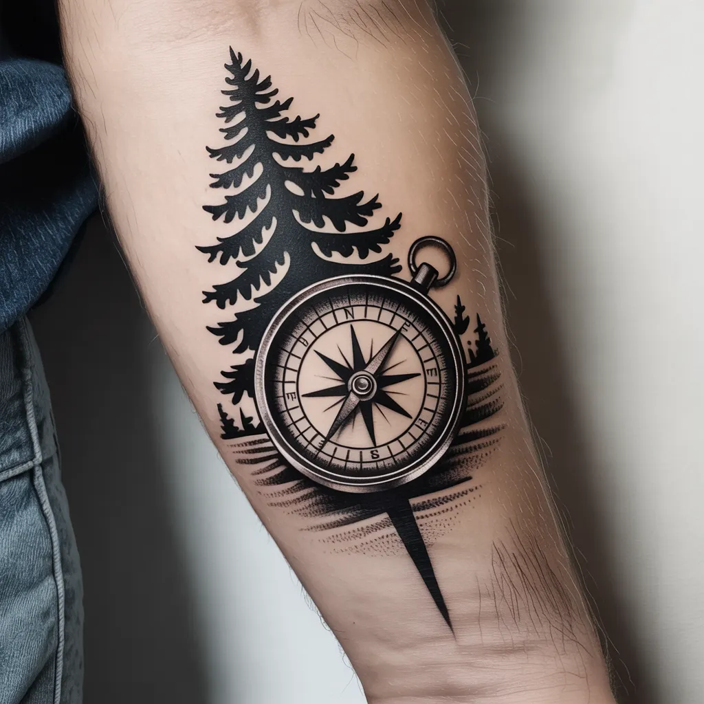 Compass with Forest Silhouette