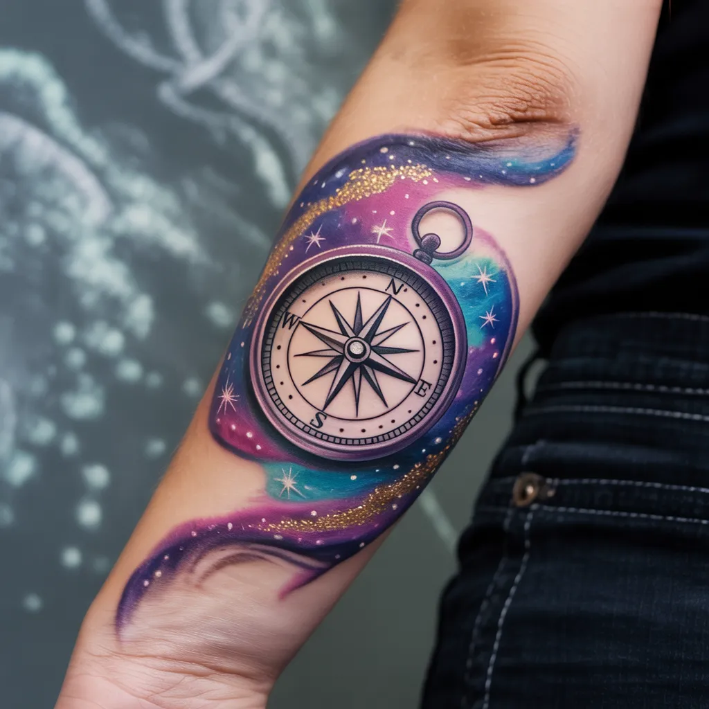 Compass with Galaxy Background