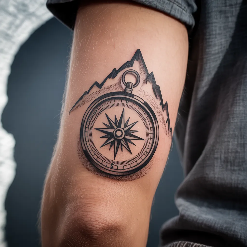Compass with Mountain Landscape