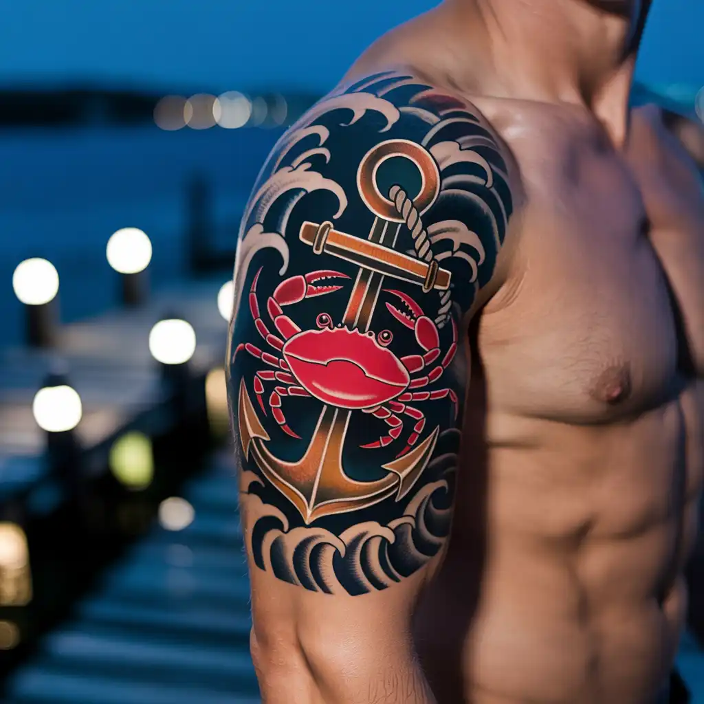 Crab and Anchor Tattoo