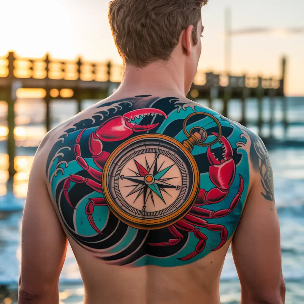 Crab and Compass Tattoo
