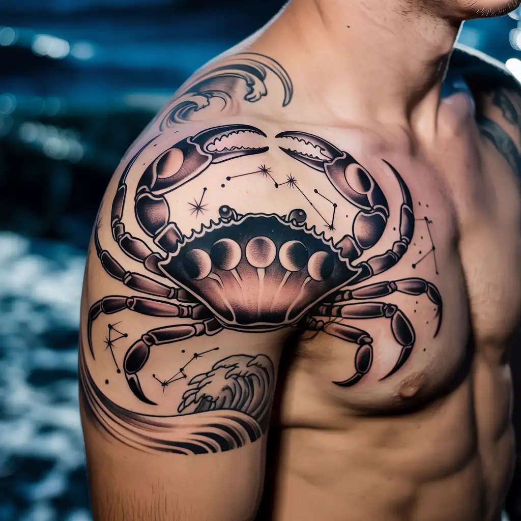 Crab and Moon Symbol Tattoo