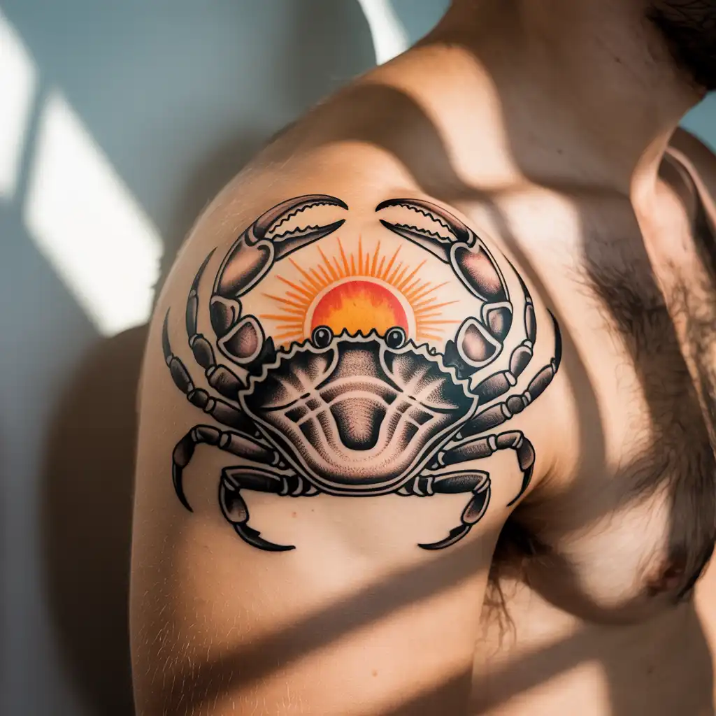 Crab and Sun Tattoo