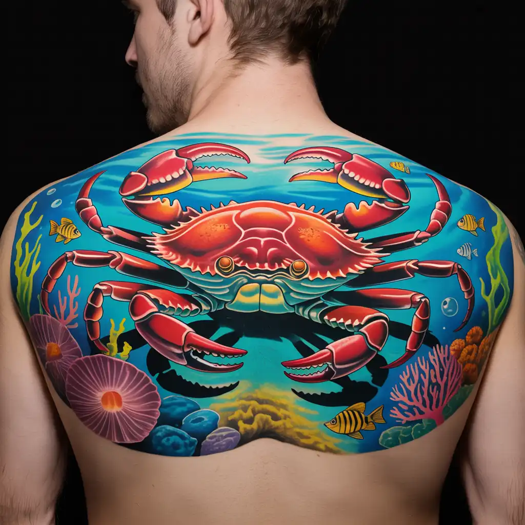 Crab with Coral Reef Tattoo