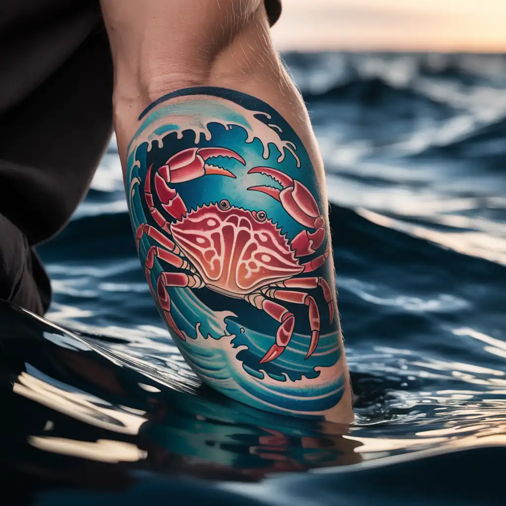 Crab with Waves Tattoo