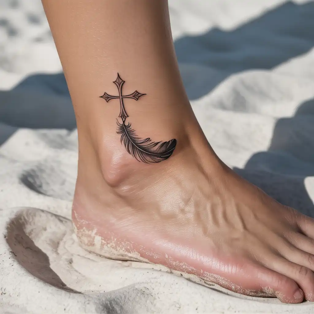 Cross with Feather Accent