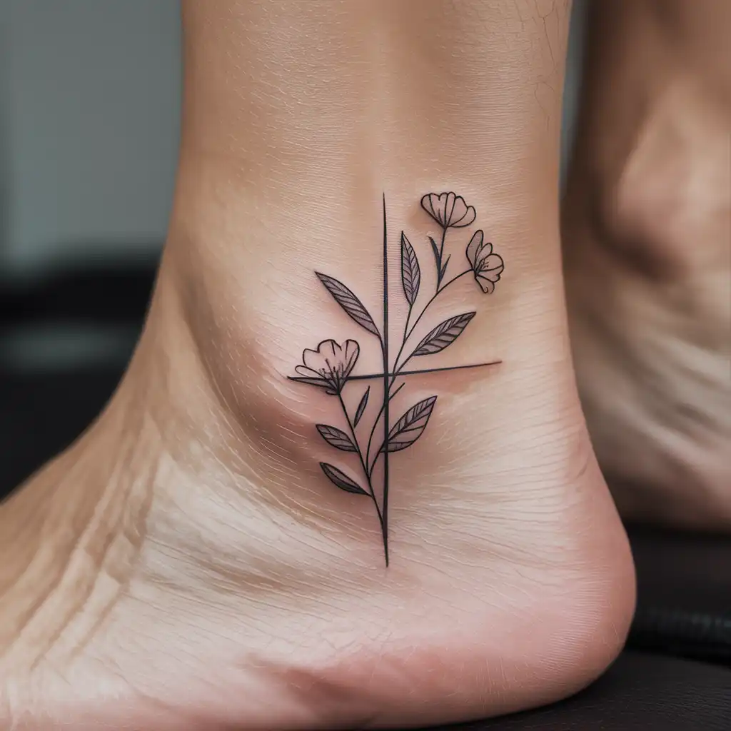 Cross with Floral Line Art