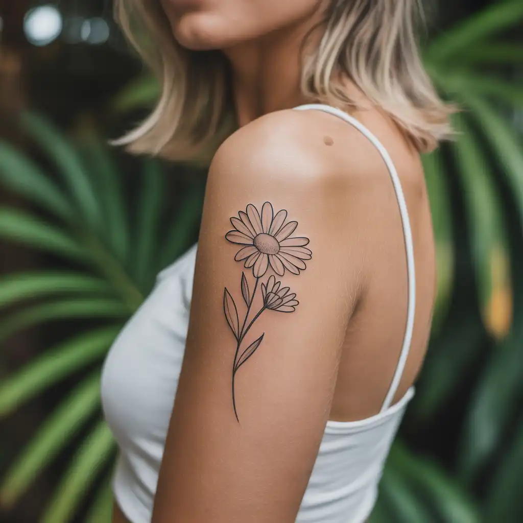 Daisy Floral Upper Arm Tattoo