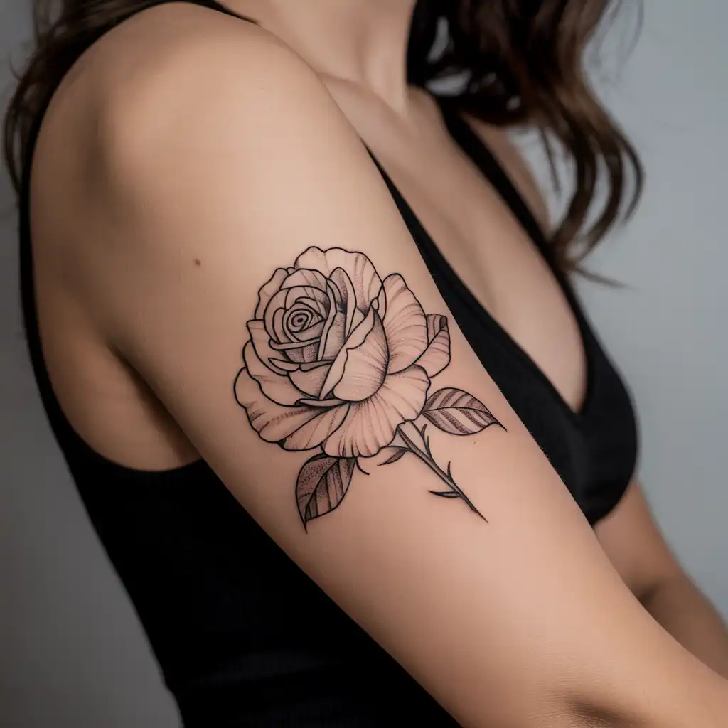 Delicate Rose Upper Arm Tattoo