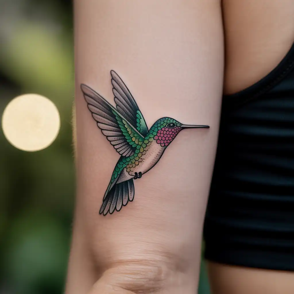 Dotwork Hummingbird Tattoo