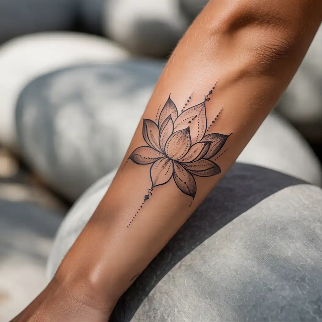 Dotwork Lotus Tattoo