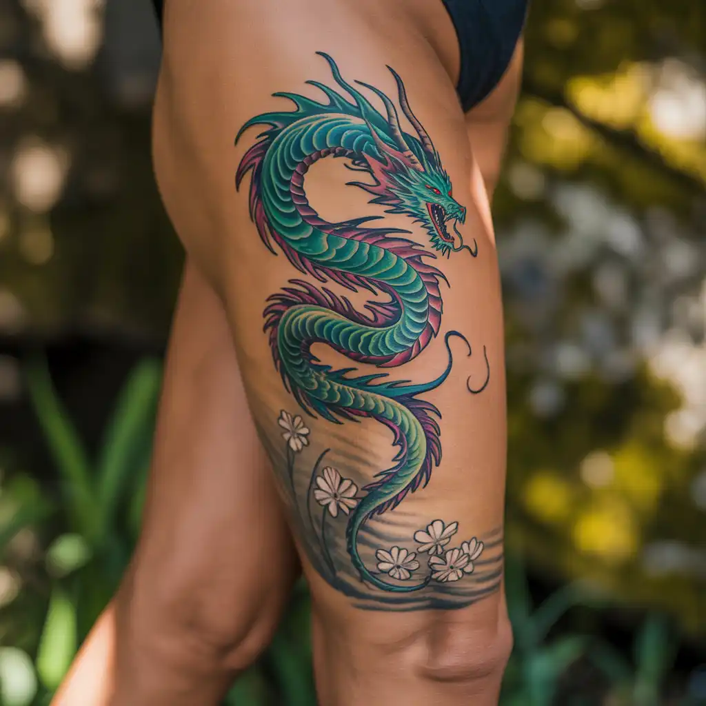 Dragon Thigh Tattoo With Mythical Energy