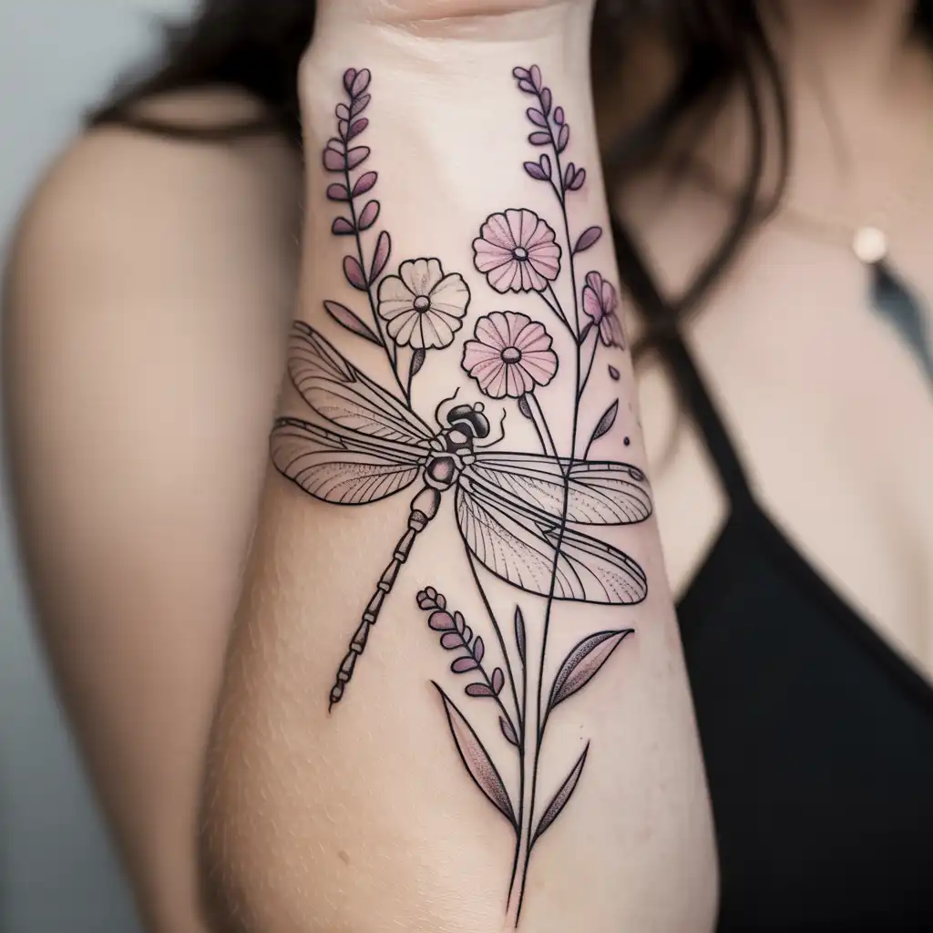 Dragonfly with Floral Accents