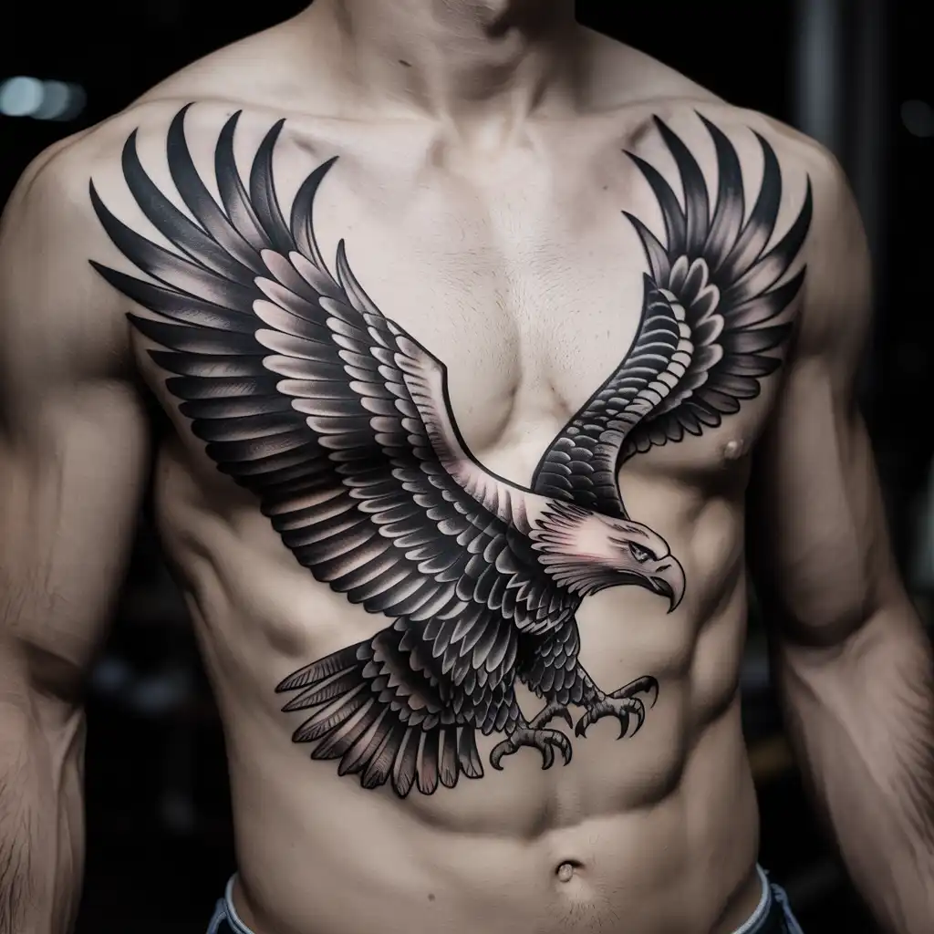 Eagle in Flight Rib Tattoo