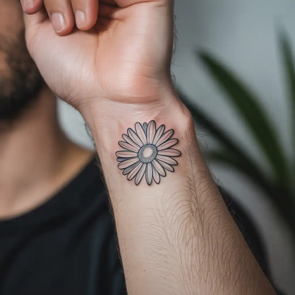 Fine-Line Daisy Wrist Tattoo