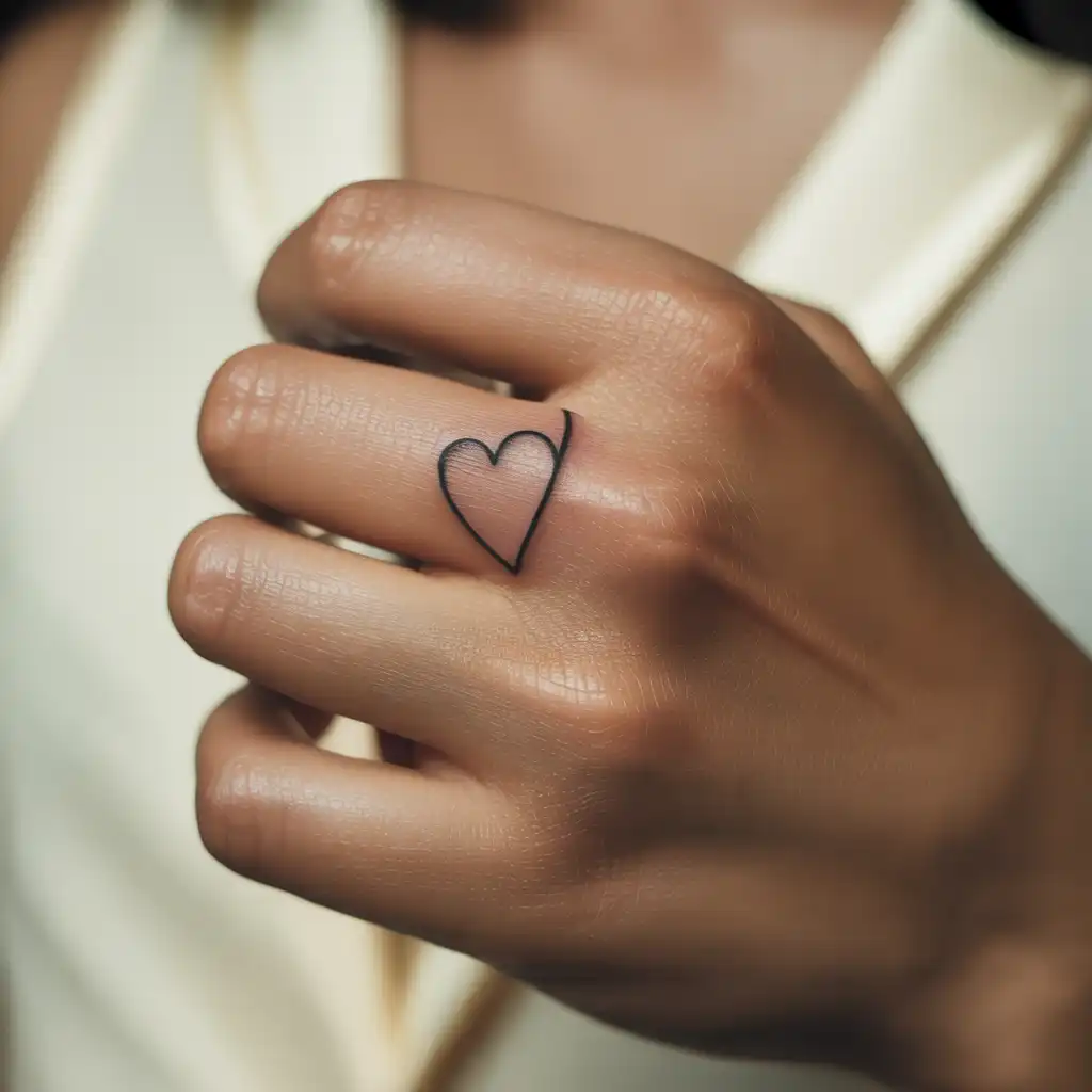 Fine-Line Heart Finger Tattoo