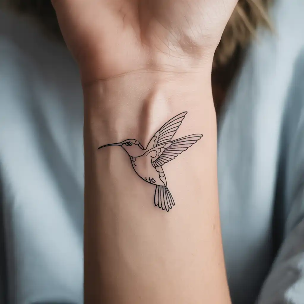Fine Line Hummingbird Wrist Tattoo