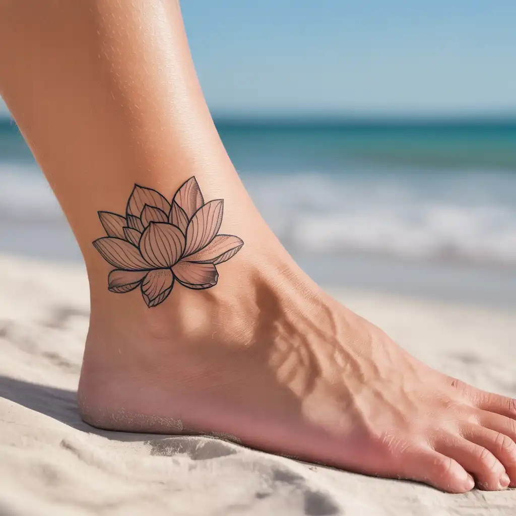 Fine Line Lotus Ankle Tattoo