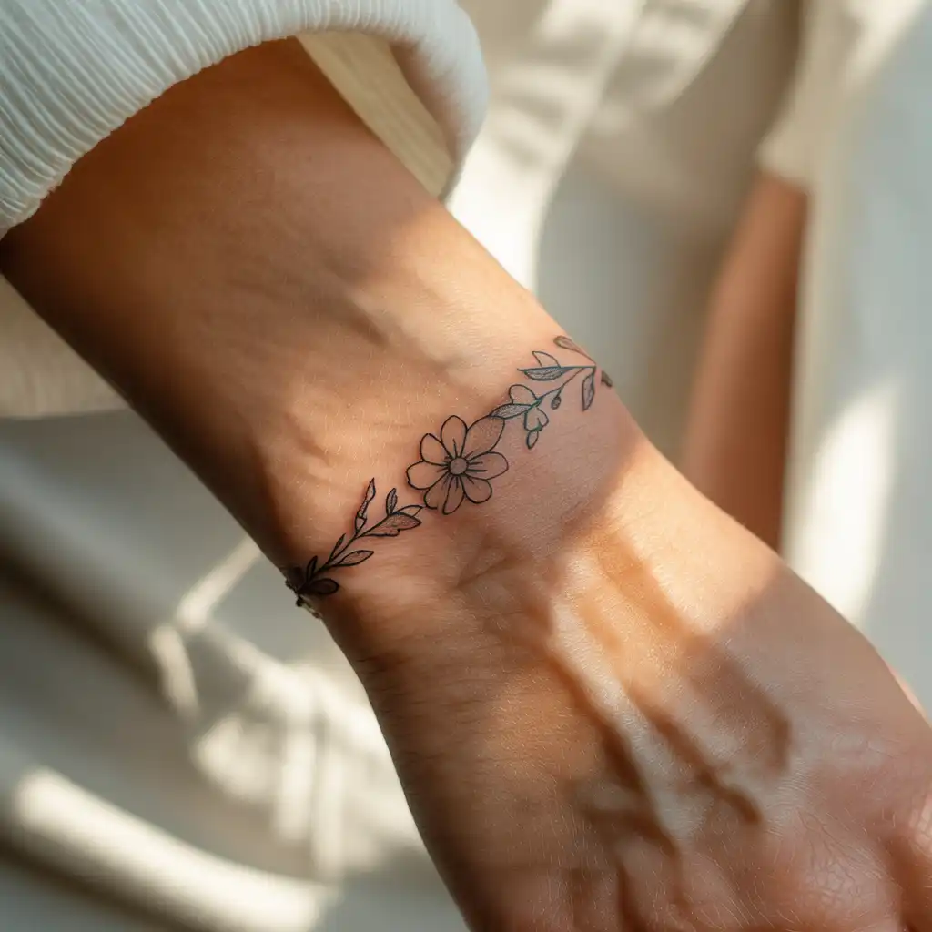 Floral Anklet-Style Wrist Tattoo
