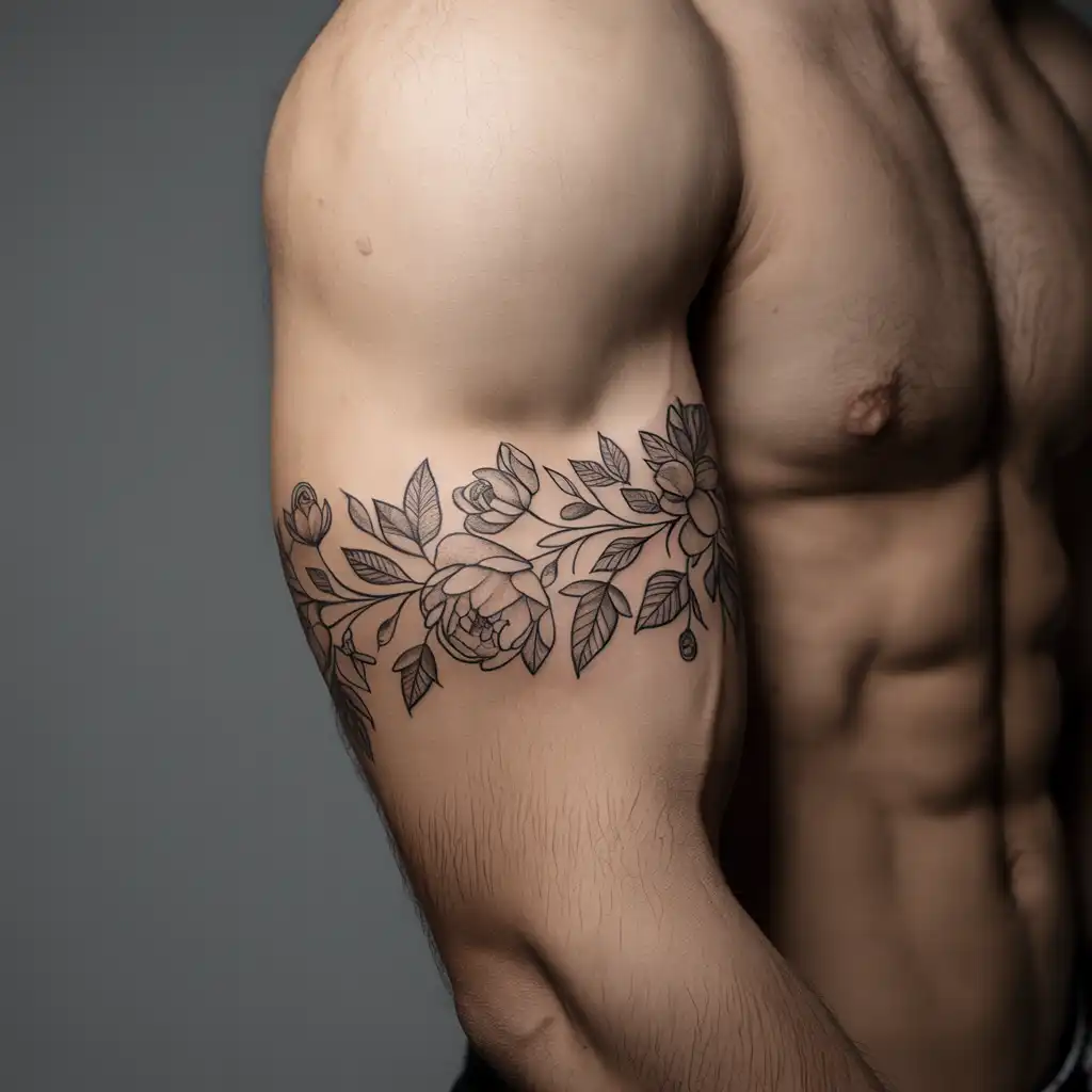 Floral Band Tattoo Around Arm