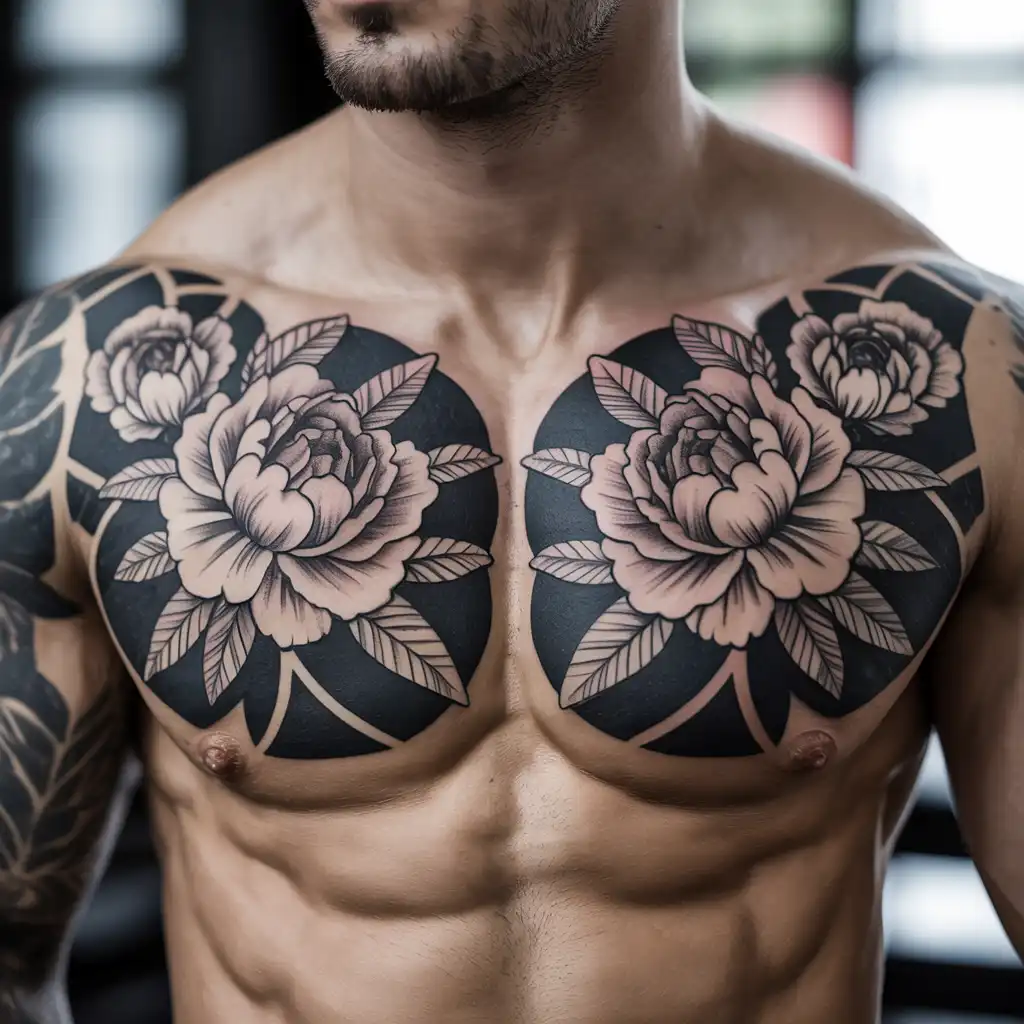Floral Chest Tattoo with Symmetry