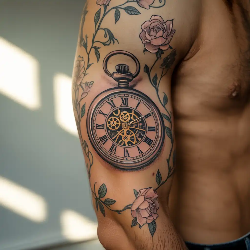 Floral Clock Tattoo