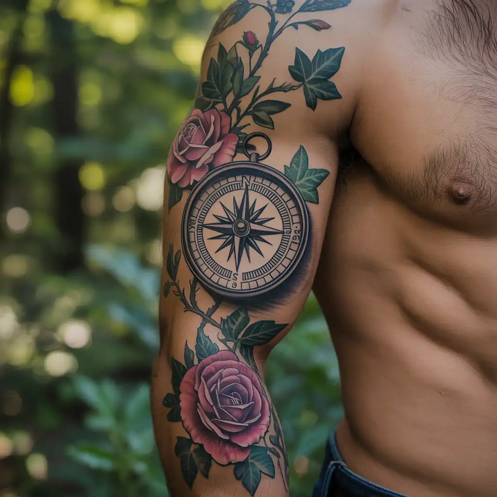 Floral Compass Tattoo